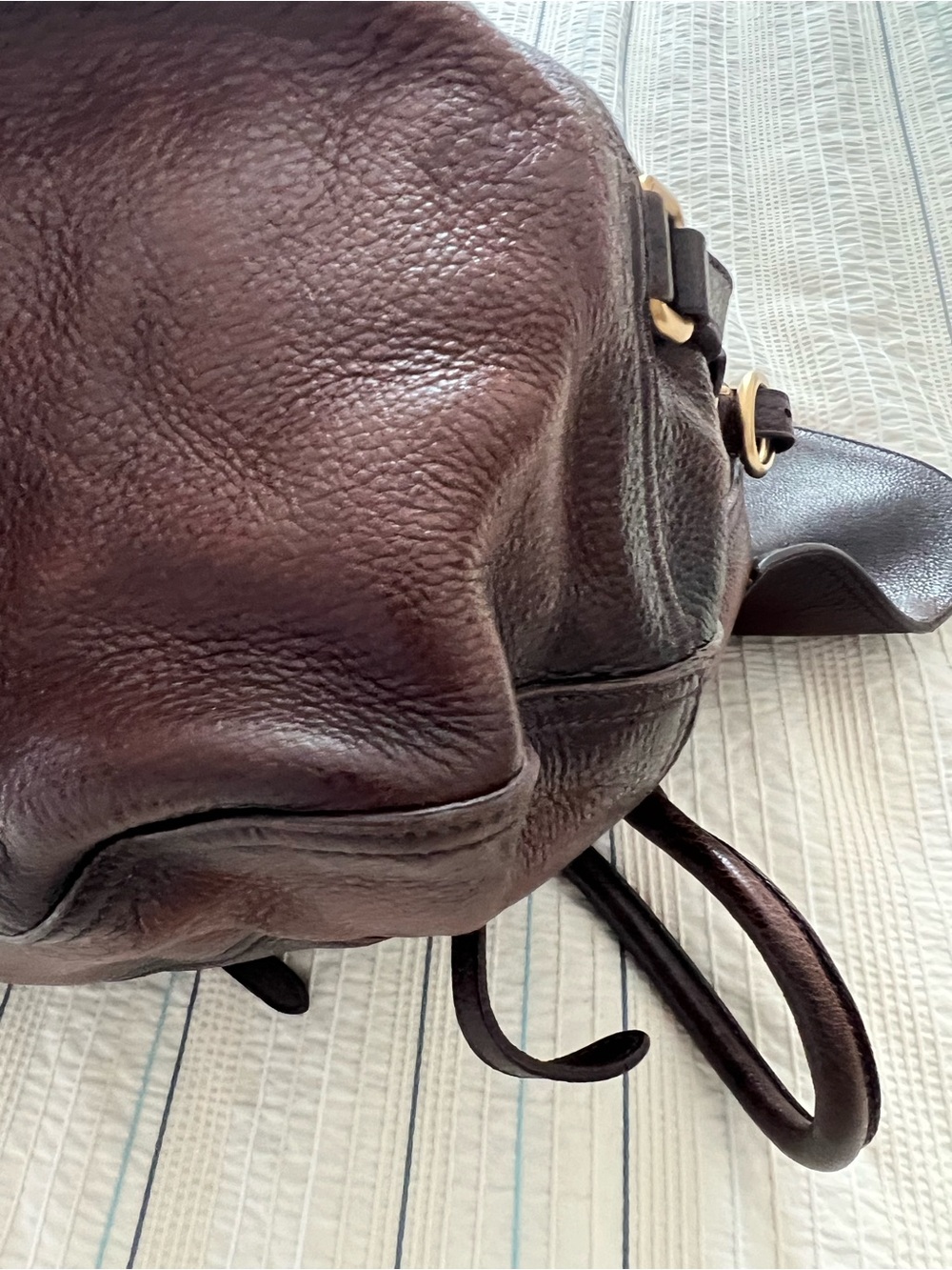 Prada Brown Pebbled Leather Top-Handle/Shoulder Bag/Tote with Gold Hardware - Picture 16 of 16